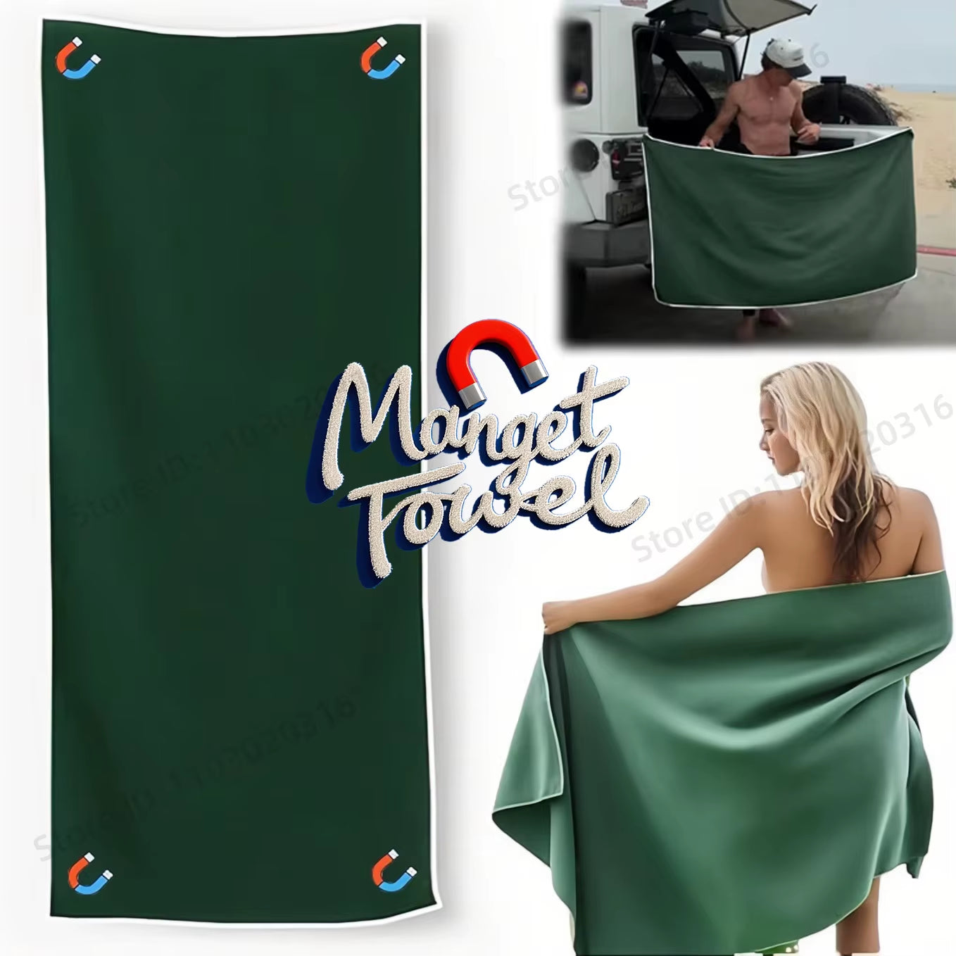 Multifunctional Outdoor Magnetic Bath Towel Coral Fleece Portable Magnet Towels Quick-Drying Beach Towel Bathroom Accessories