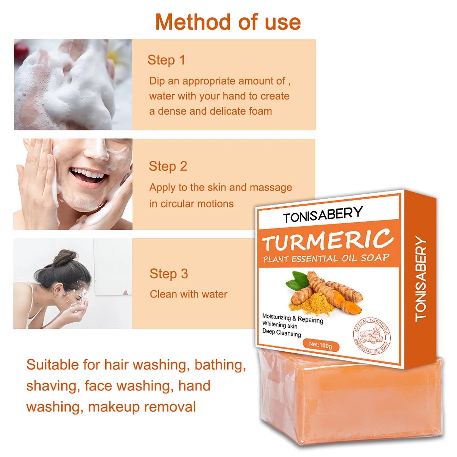 Turmeric Soap Bar for Face & Body Natural Turmeric Skin Soap Wash for Dark Spots, Underarms Turmeric Face Soap Reduces Acne Fades Scars & Cleanses Skin Turmeric Bar Soap