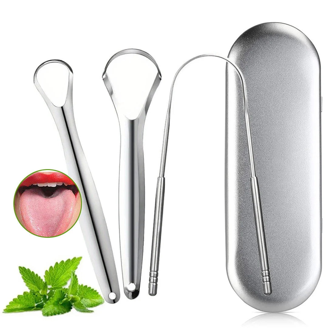 Adult Tongue Scraper Set Stainless Steel Spoon Shaped Tongue Scraper, Reduces Bad Breath,Easy to Use,Oral Hygiene Tongue Cleaner