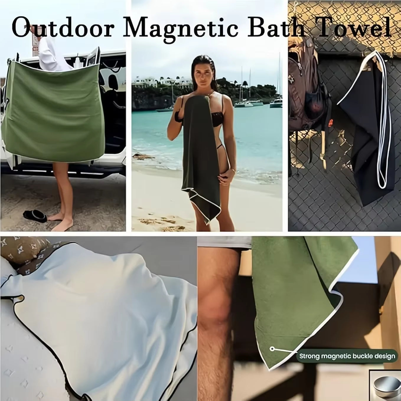 Multifunctional Outdoor Magnetic Bath Towel Coral Fleece Portable Magnet Towels Quick-Drying Beach Towel Bathroom Accessories