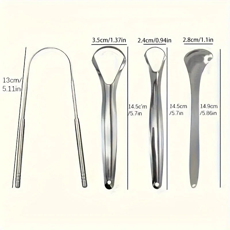 Adult Tongue Scraper Set Stainless Steel Spoon Shaped Tongue Scraper, Reduces Bad Breath,Easy to Use,Oral Hygiene Tongue Cleaner
