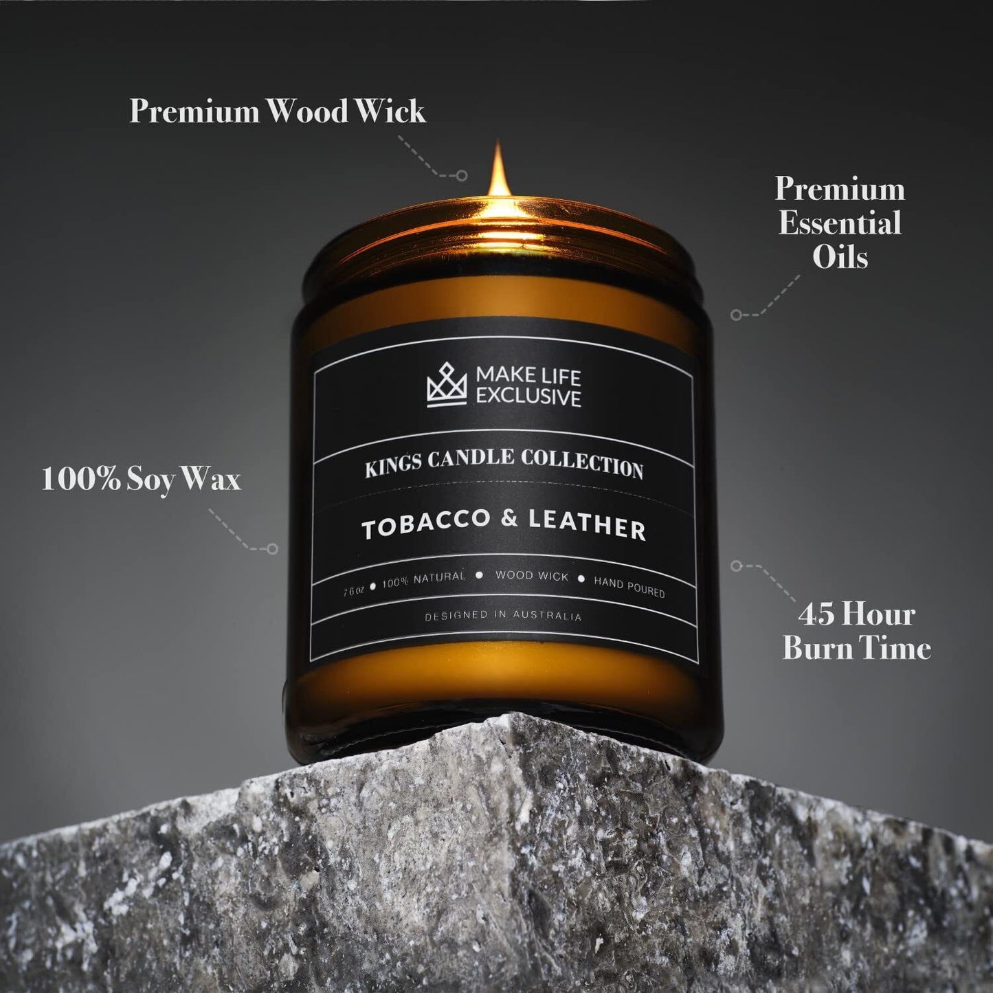 Scented Candles for Men | Tobacco & Leather Scented | Wood Wick, Long Lasting, M