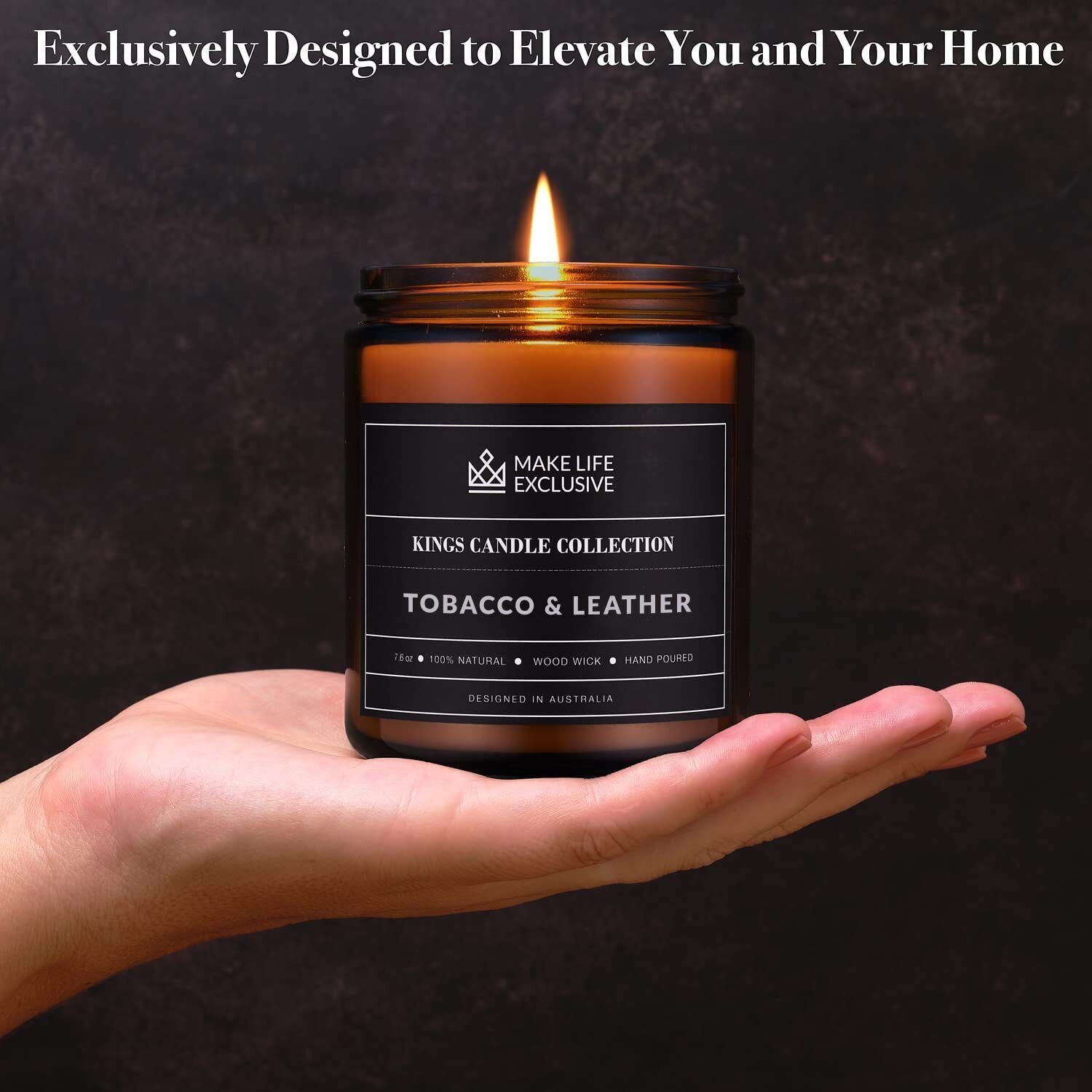 Scented Candles for Men | Tobacco & Leather Scented | Wood Wick, Long Lasting, M